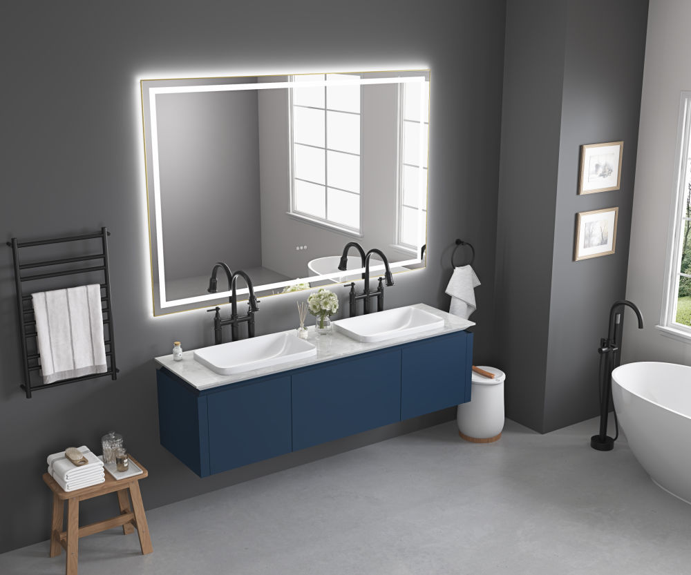 dropship 84in. W x 48in. H Oversized Rectangular Black Framed LED Mirror Anti-Fog Dimmable Wall Mount Bathroom Vanity Mirror HD Wall Mirror Kit For Gym And Dance Studio 48X 72Inches With Safety Ba