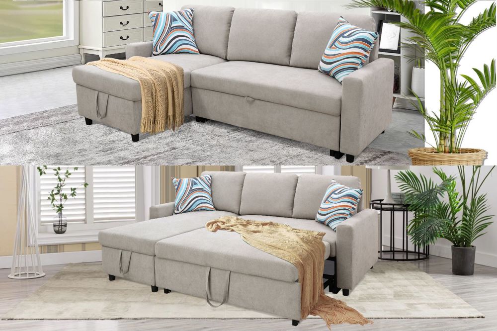 dropship Grey Flannelette 2-Piece Couch Living Room Sofabed