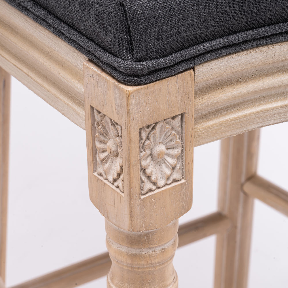 dropship French Country Wooden Barstools With Upholstered Seating , Dark Grey, Set of 2