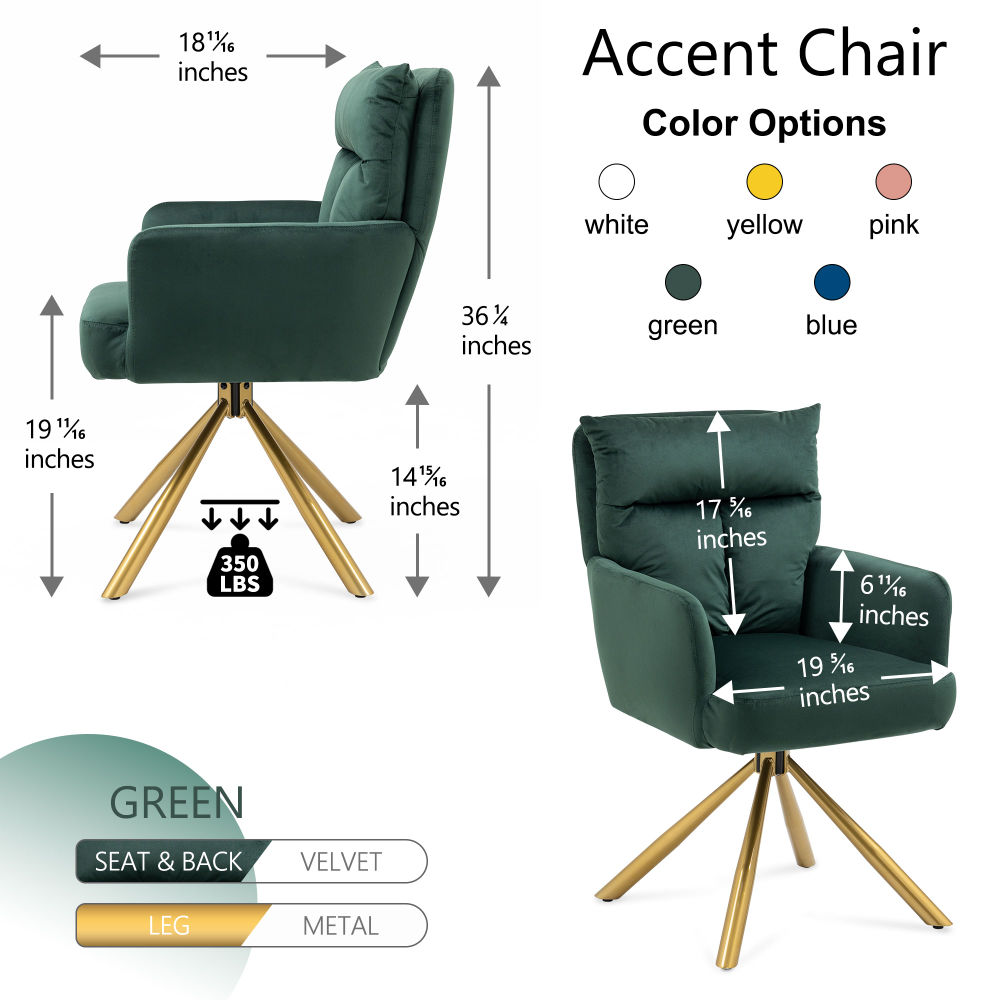 dropship Green Velvet Contemporary High-Back Upholstered Swivel Accent Chair