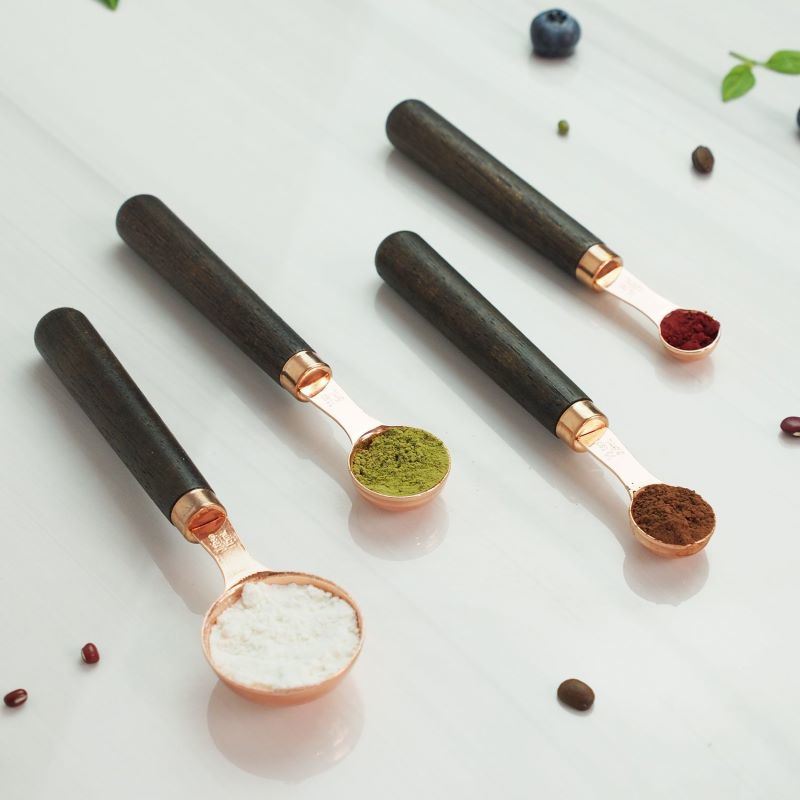 dropship Kitchen Accessories 4Pcs/Set Measuring Cups Spoons Stainless Steel Plated Copper Wooden Handle Cooking Baking Tools