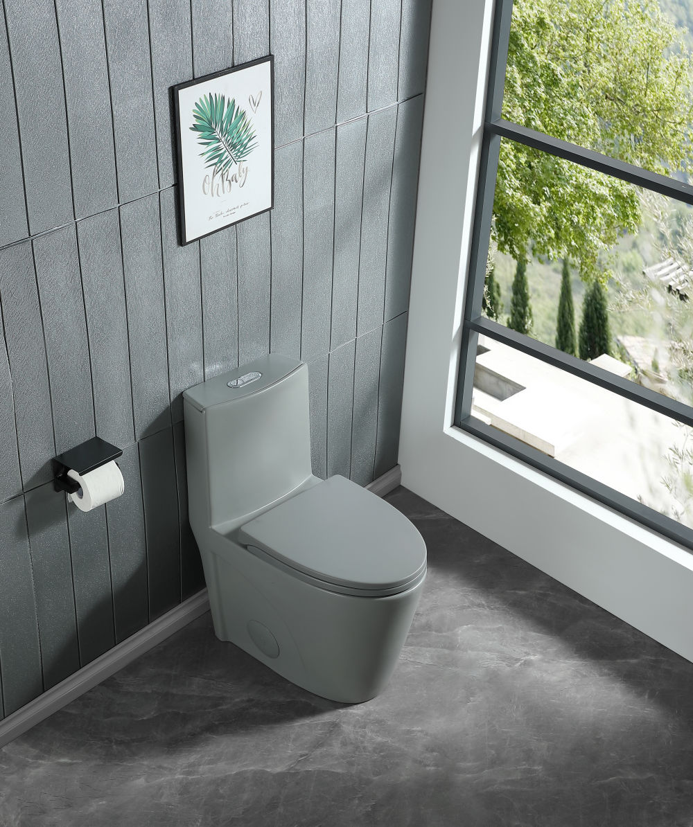 dropship 15 5/8 Inch 1.1/1.6 GPF Dual Flush 1-Piece Elongated Toilet with Soft-Close Seat - Light Grey 23T01-LG
