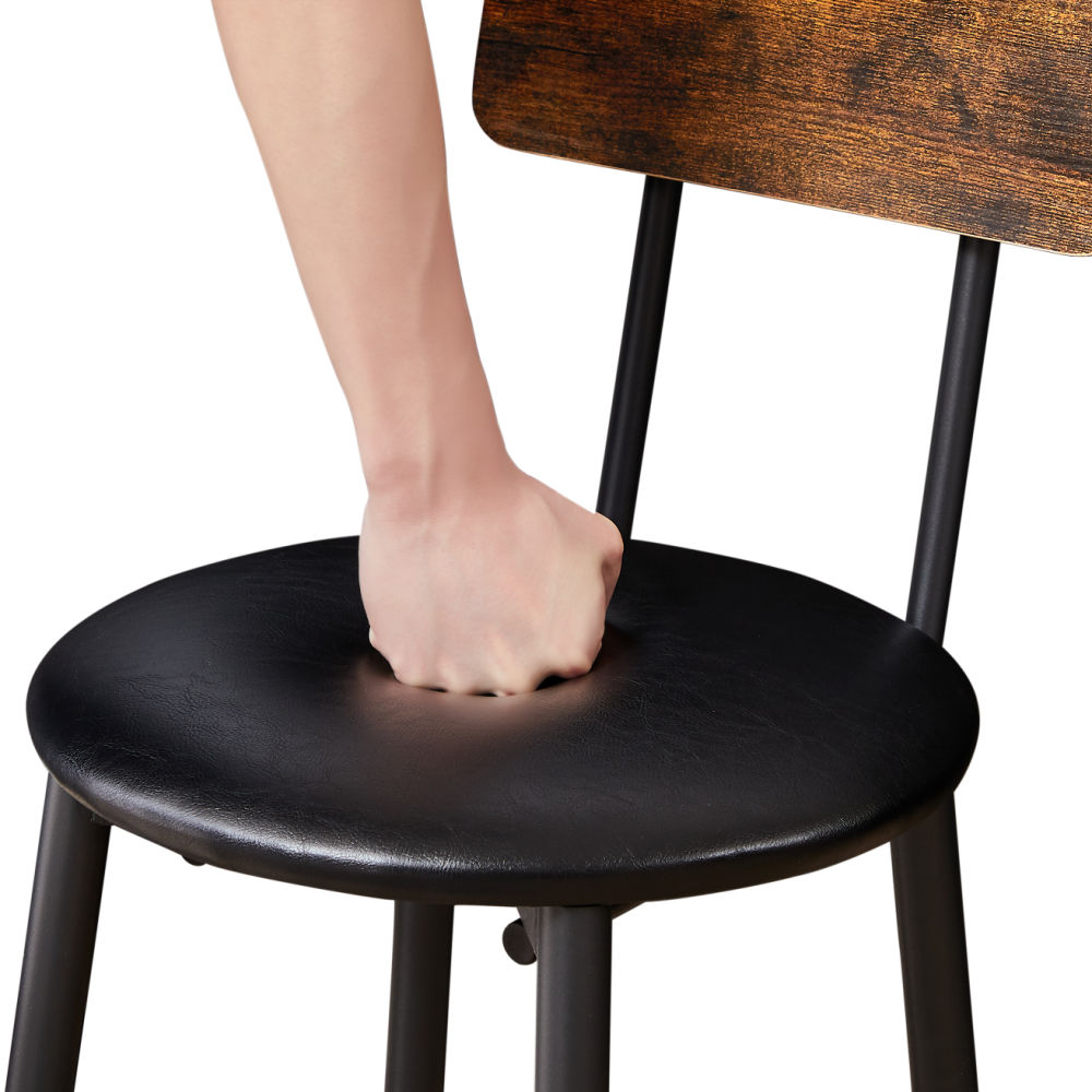 dropship Round bar stool set with shelf, upholstered stool with backrest, Rustic Brown, 23.62'' W x 23.62'' D x 35.43'' H