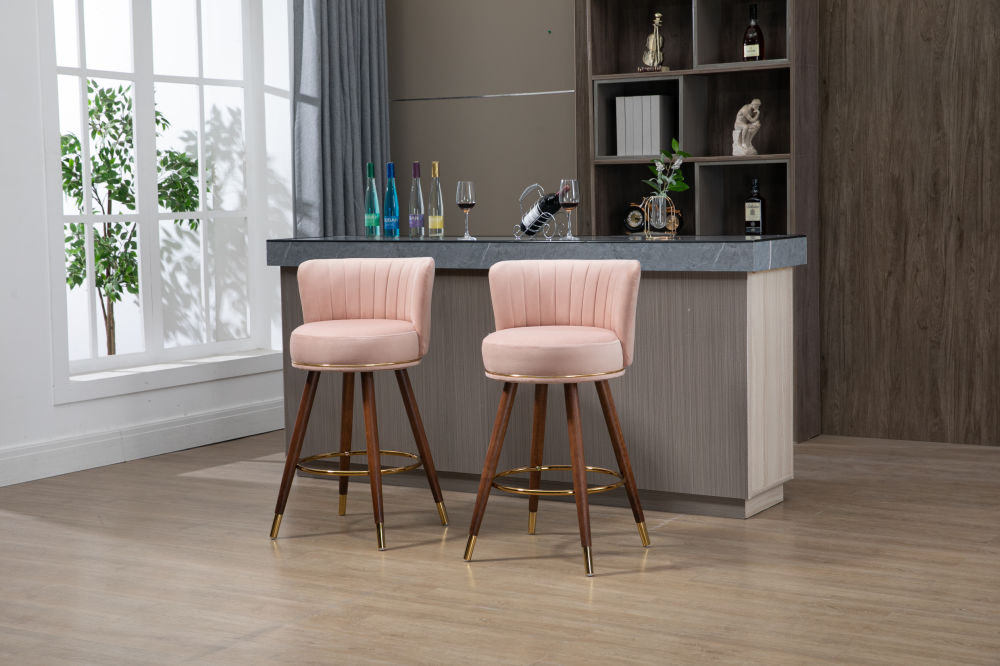 dropship COOLMORE Counter Height Bar Stools Set of 2 for Kitchen Counter Solid Wood Legs with Fabric with a fixed height of 360 degrees