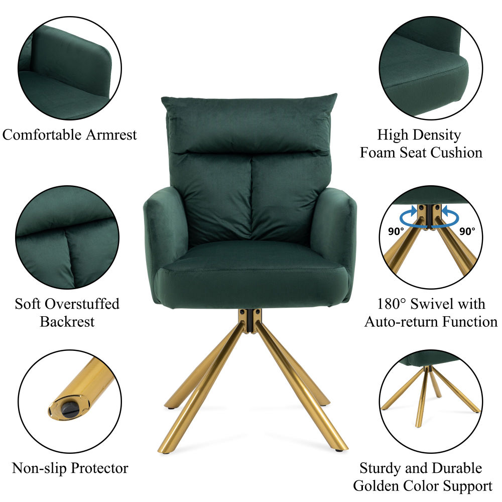 dropship Green Velvet Contemporary High-Back Upholstered Swivel Accent Chair