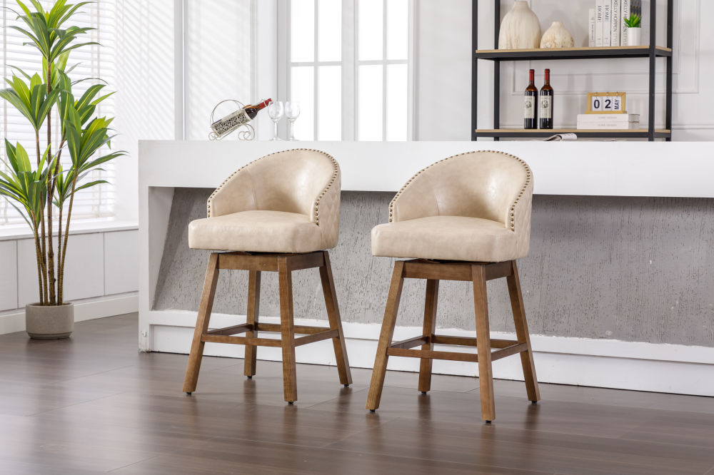 dropship COOLMORE Bar Stools Set of 2 Counter Height Chairs with Footrest for Kitchen, Dining Room And 360 Degree Swivel