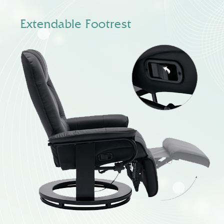 dropship Faux Leather Manual Recliner,Adjustable Swivel Lounge Chair with Footrest,Can Rotate 360 Degrees,L-right Angle Curved Wooden Frame, Armrest and Wrapped Wood Base for Living Room,Black