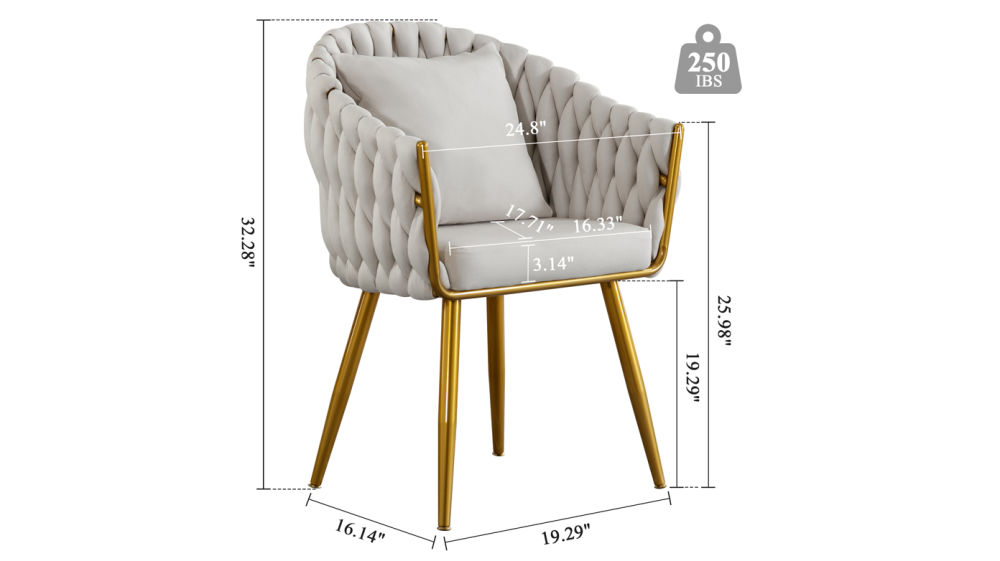 dropship Handwoven modern chairs, casual chairs, universal foot nails, metal chair legs with pillows (beige)