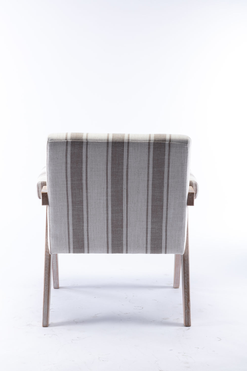 dropship Accent chair, KD rubber wood legs with black finish. Fabric cover the seat. With a cushion.Grey Stripe
