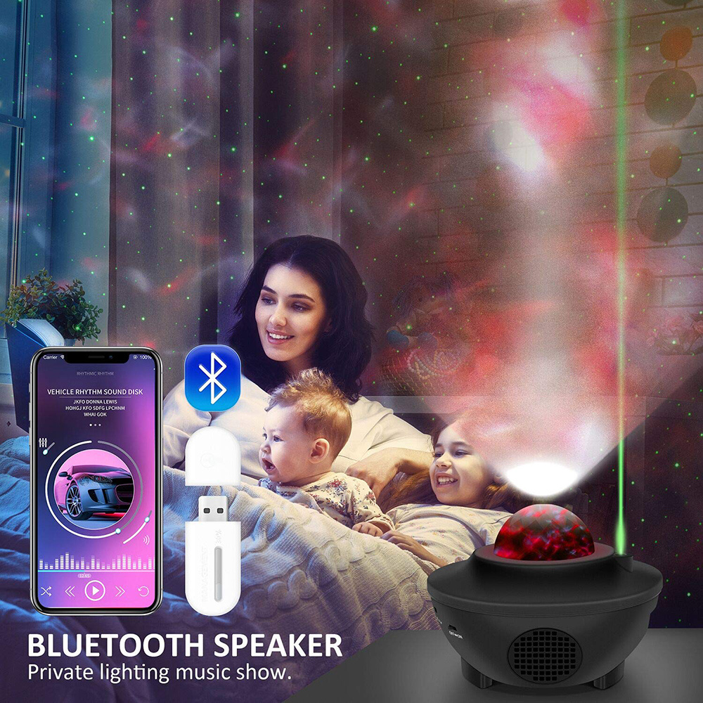 dropship USB LED Star Night Light Music Starry Water Wave LED Projector Light Bluetooth Projector Sound-Activated Projector Light Decor
