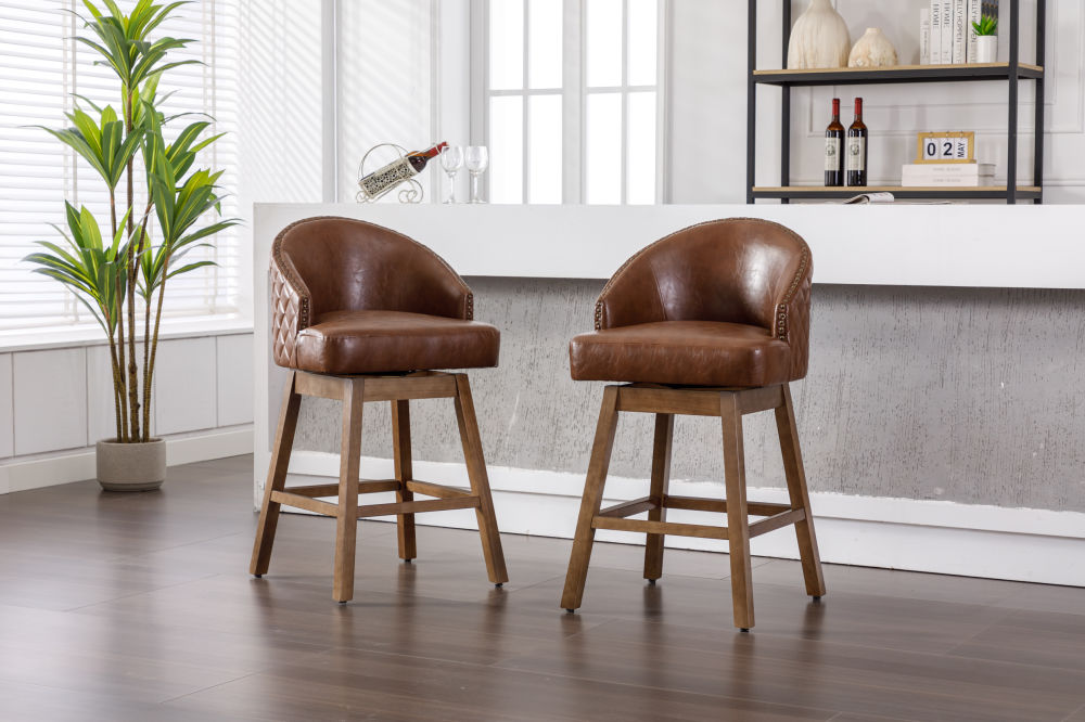 dropship COOLMORE Bar Stools Set of 2 Counter Height Chairs with Footrest for Kitchen, Dining Room And 360 Degree Swivel