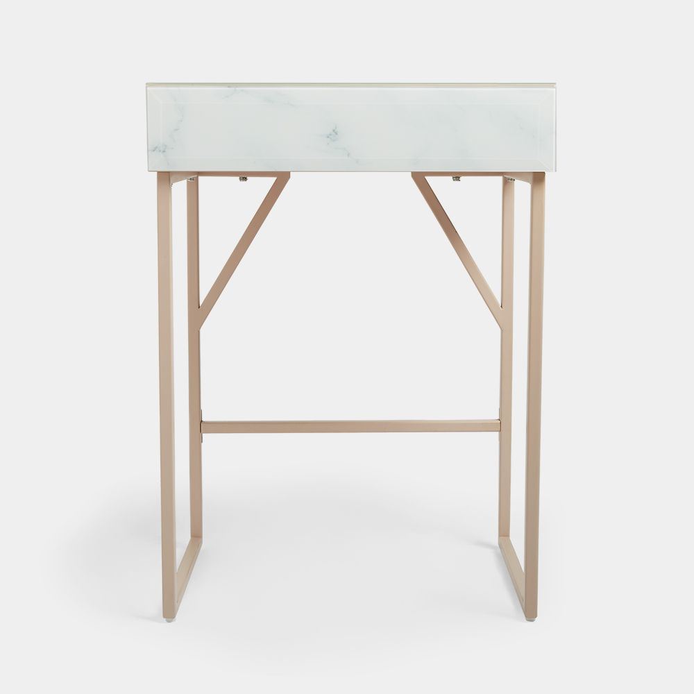 dropship Tempered Glass Marble Pattern Small Makeup Table Dressing Table Nightstands Bedroom Livingroom Furniture