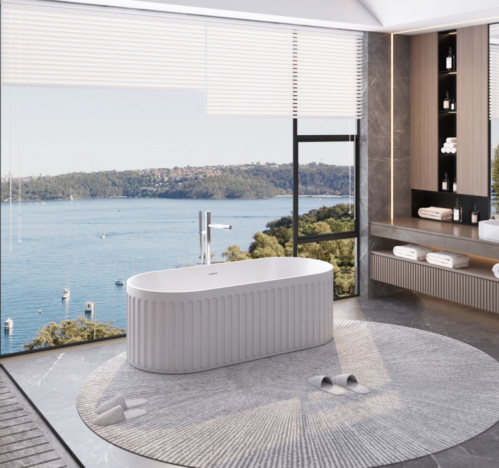 dropship Solid Surface Freestanding Column Style Soaking Bathtub with Overflow and Drain, Matte White Finish, cUPC Certified - 67*29.5 23S13-67
