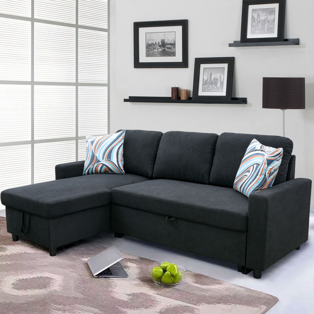 dropship Black Flannelette 2-Piece Couch Living Room Sofabed