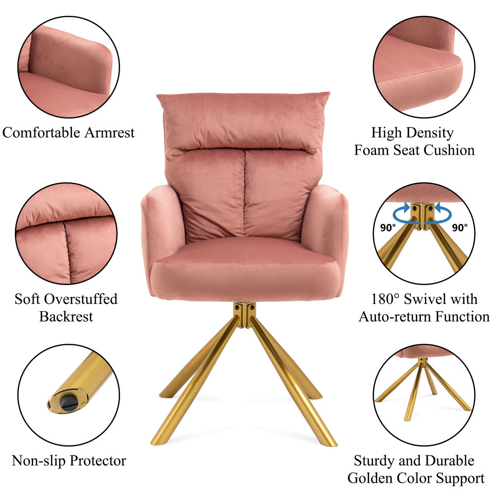 dropship Pink Velvet Contemporary High-Back Upholstered Swivel Accent Chair