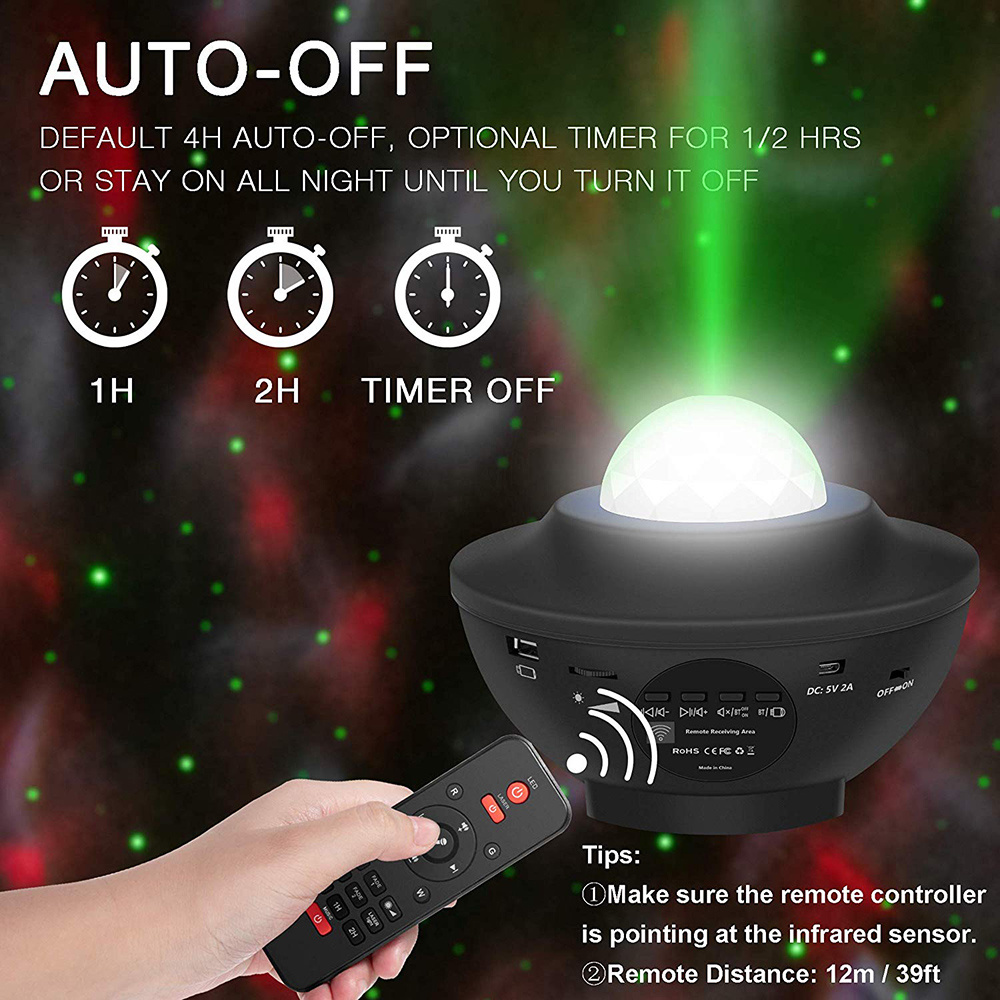 dropship USB LED Star Night Light Music Starry Water Wave LED Projector Light Bluetooth Projector Sound-Activated Projector Light Decor