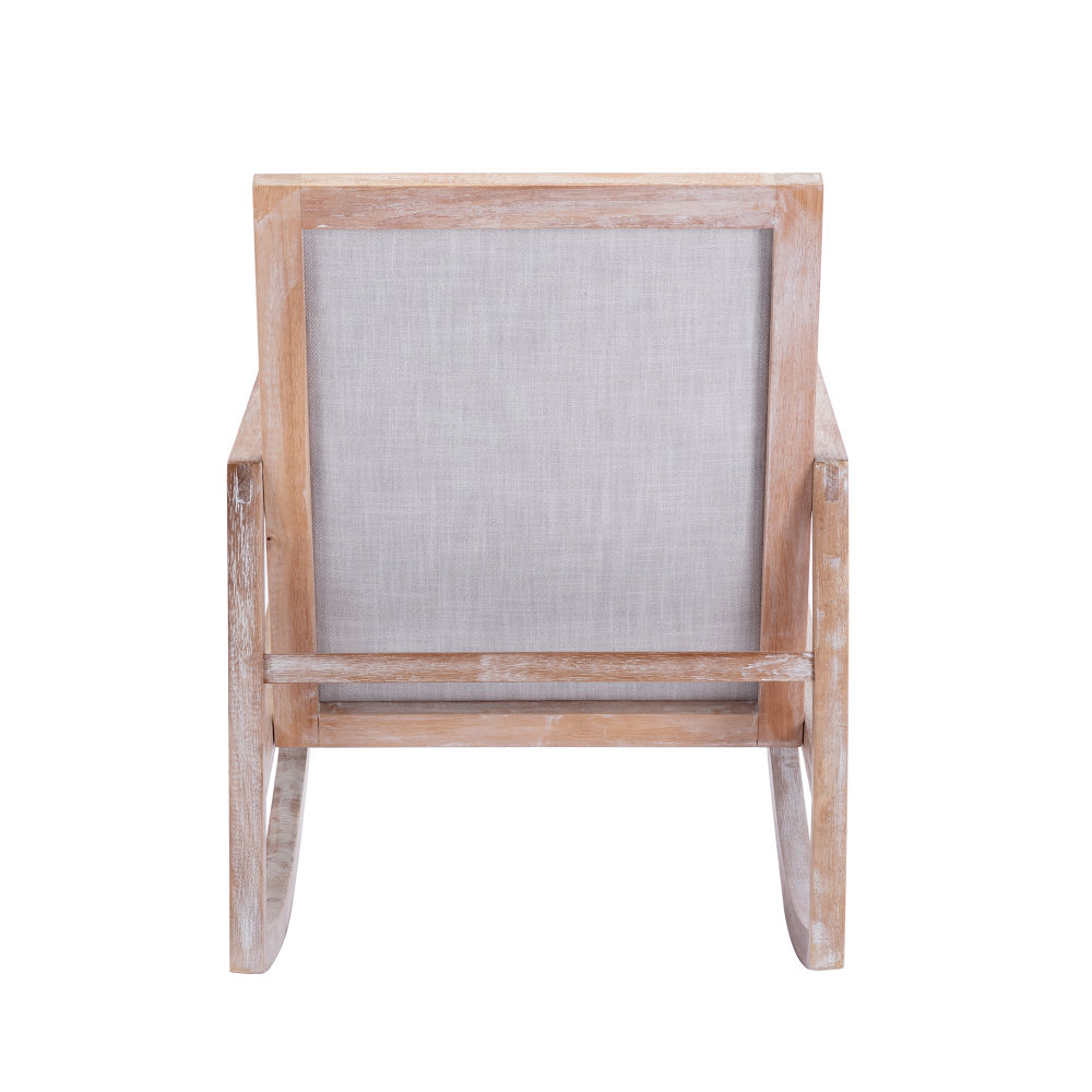 dropship Solid wood linen fabric antique white wash painting rocking chair with removable lumbar pillow