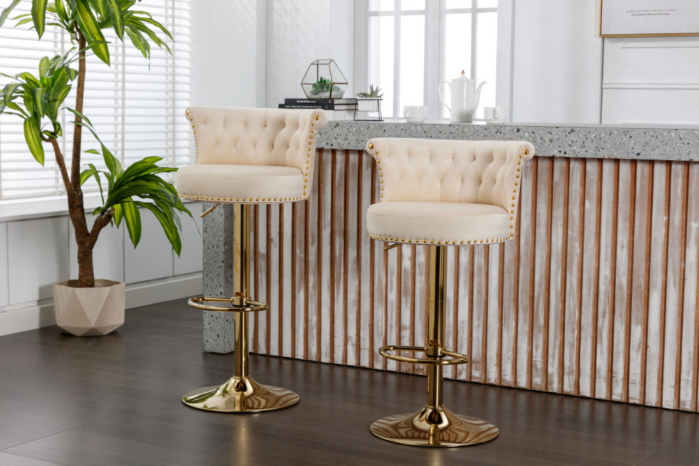 dropship COOLMORE Swivel Bar Stools Set of 2 Adjustable Counter Height Chairs with Footrest for Kitchen, Dining Room 2PC/SET