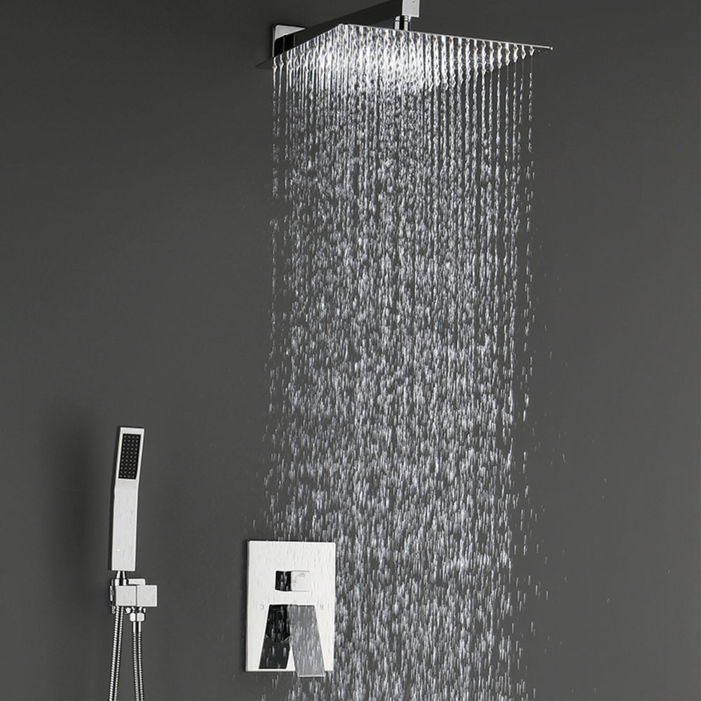 dropship Bathroom Luxury Rain Mixer Combo Set Wall Mounted Rainfall Shower Head System Polished Chrome, (Contain Faucet Rough-in Valve Body and Trim)