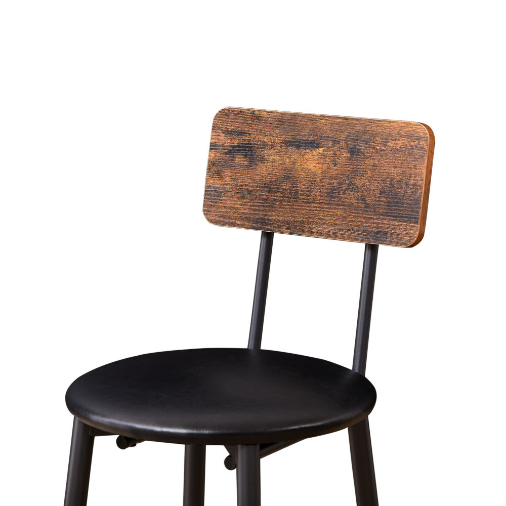 dropship Bar Table Set with 2 Bar stools PU Soft seat with backrest, Rustic Brown, 23.62'' W x 23.62'' D x 35.43'' H
