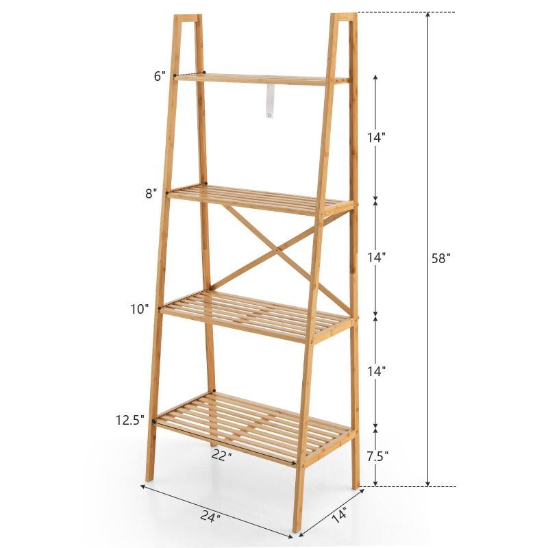 dropship Living Room 4-Tier Bamboo Ladder Display Shelf Storage Rack Plant Flower Stand