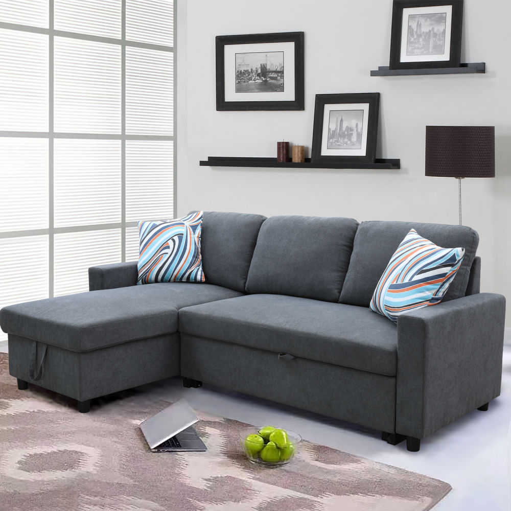 dropship Dark Grey Flannelette 2-Piece Couch Living Room Sofabed
