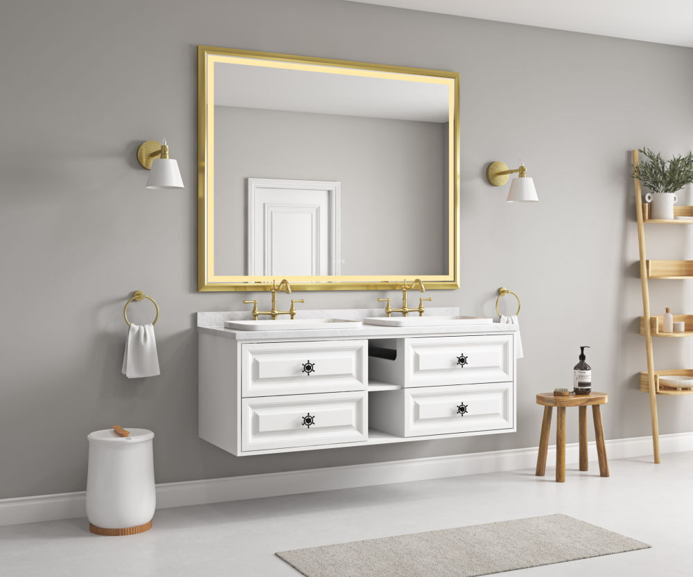 dropship 60in. W x 48 in. H LED Lighted Bathroom Wall Mounted Mirror with High Lumen+Anti-Fog Separately Control bedroom full-length mirror bathroom led mirror hair salon mirror