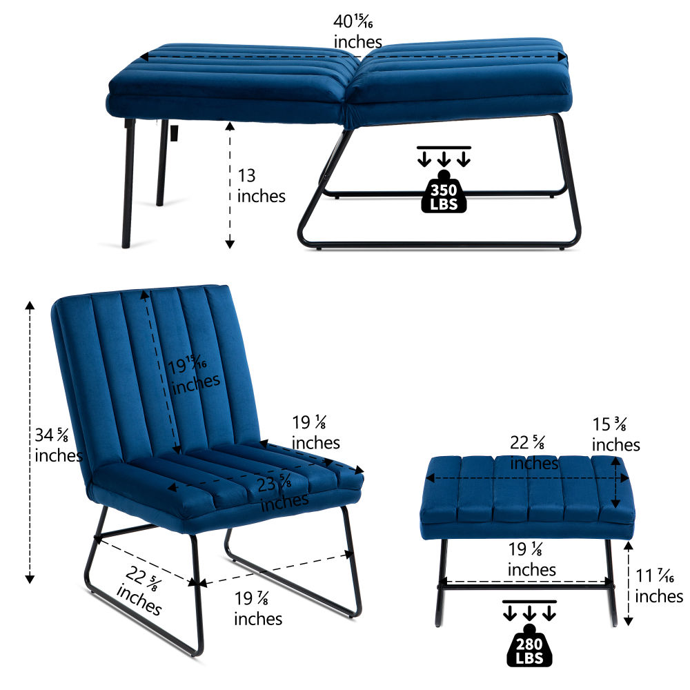 dropship Dark Blue Modern Lazy Lounge Chair, Contemporary Single Leisure Upholstered Sofa Chair Set