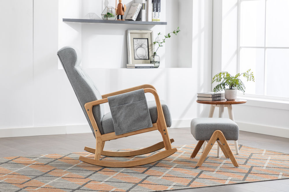 dropship COOLMORE Rocking Chair With Ottoman, Mid-Century Modern Upholstered Fabric Rocking Armchair, Rocking Chair Nursery with Thick Padded Cushion, High Backrest Accent Glider Rocker Chair for Living Room