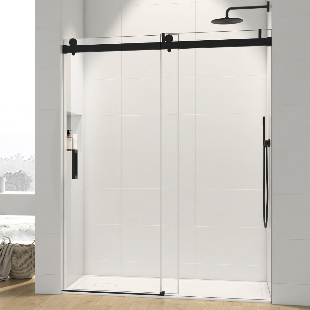 dropship 60*76" Single Sliding Frameless Shower Door Matte Black With Buffer