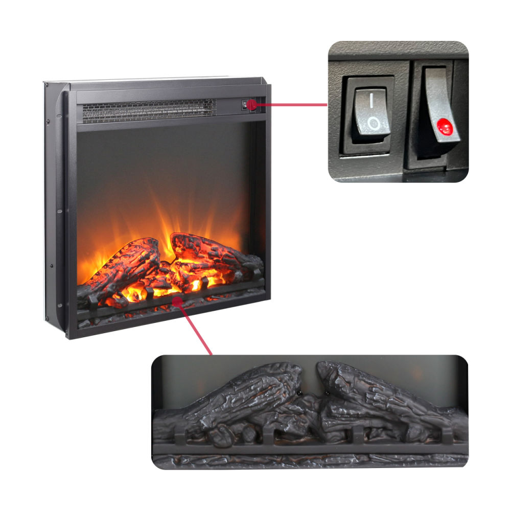 dropship 18 inch electric fireplace insert, ultra thin heater with log set & realistic flame, overheating protection