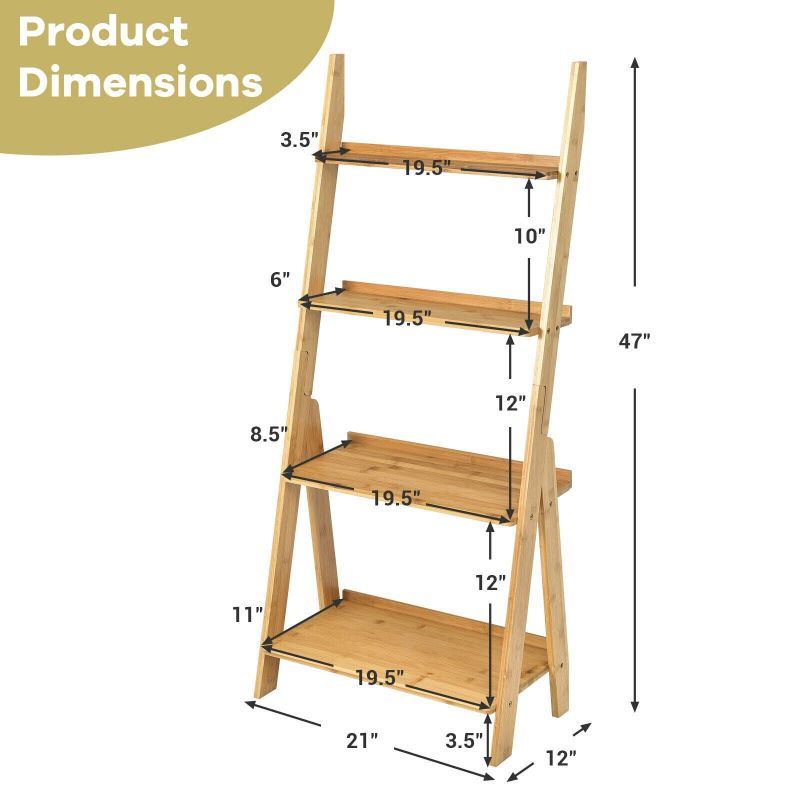 dropship Living Room 4-Tier Bamboo Ladder Display Shelf Storage Rack Plant Flower Stand