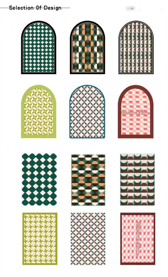 dropship Simple Geometric Home Entrance Floor Mat Crystal Velvet Absorbent Non-slip Arched Rectangle Carpet Home Decoration Foot Mat Semi-circle Door Mat