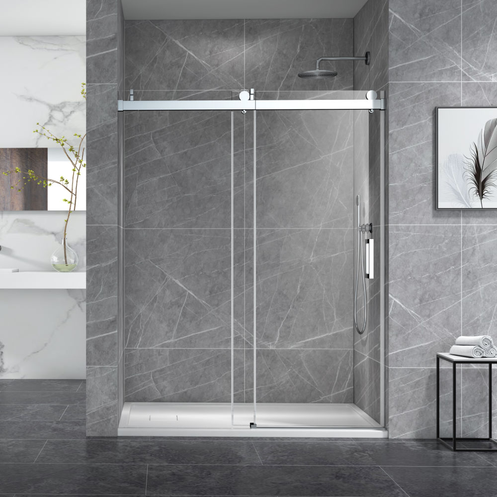 dropship 60*76" Single Sliding Frameless Shower Door Brushed Nickel With Buffer