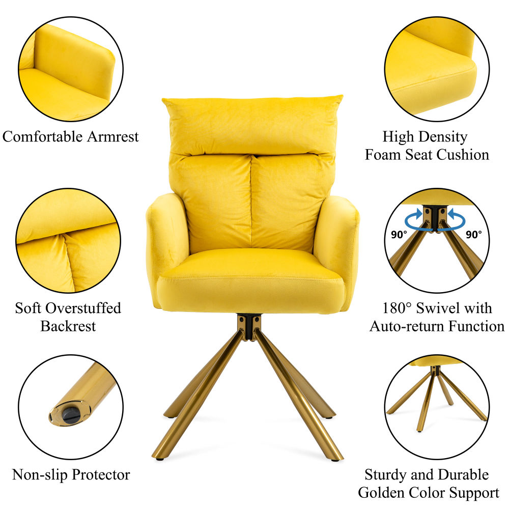 dropship Yellow Velvet Contemporary High-Back Upholstered Swivel Accent Chair