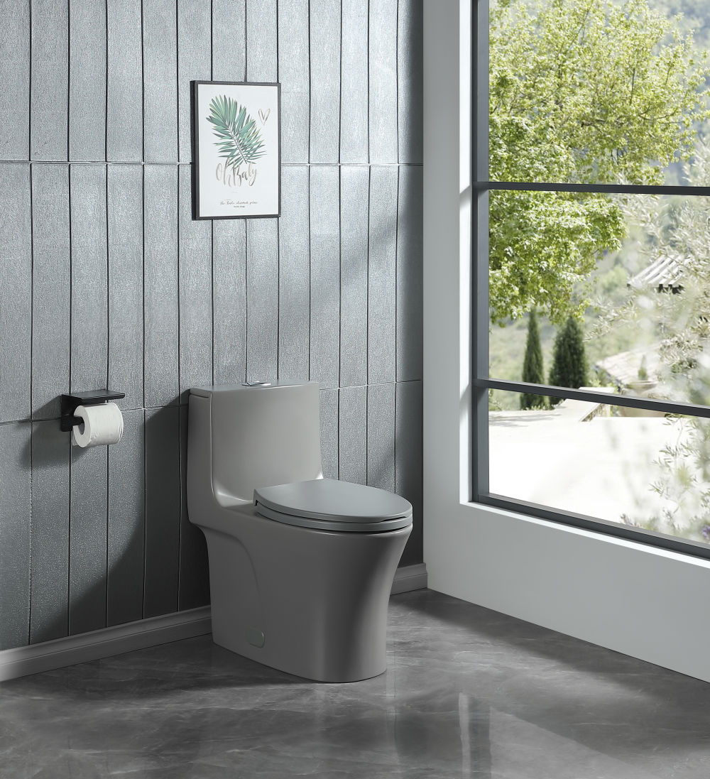 dropship 15 1/8 Inch 1.1/1.6 GPF Dual Flush 1-Piece Elongated Toilet with Soft-Close Seat - Light Grey 23T02-LG