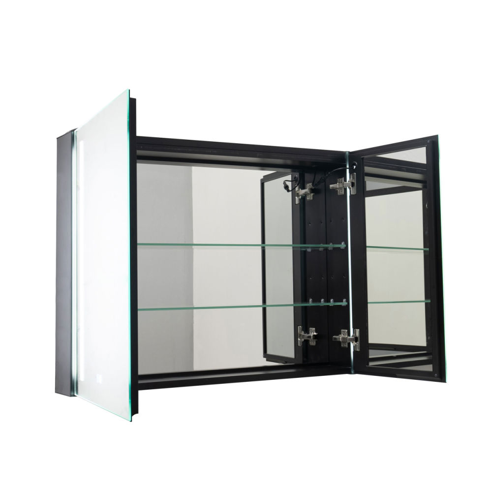 dropship 34" W x 26" H Modern Wall Mounted LED Frontlit Bathroom Mirror Cabinet with US standard plug, Temperature Adjustable, Memory Touch Switch, Large Storage