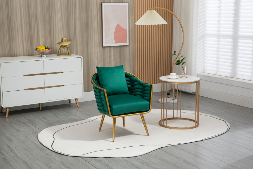 dropship Velvet Accent Chair Modern Upholstered Armchair Tufted Chair with Metal Frame, Single Leisure Chairs for Living Room Bedroom Office Balcony