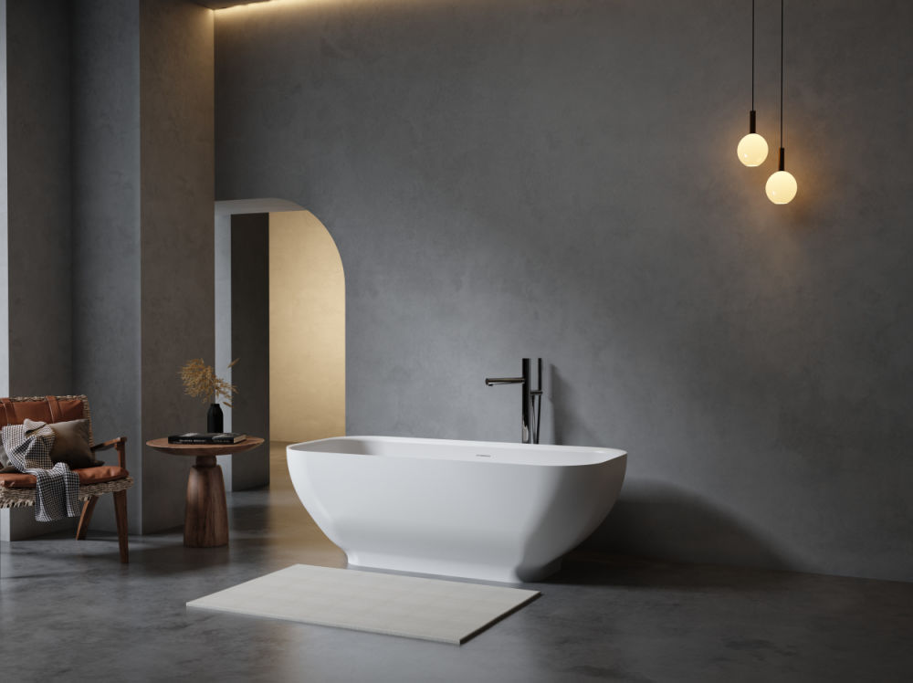dropship Luxury Solid Surface Freestanding Soaking Bathtub with Overflow and Drain in Matte White, cUPC Certified - 67*29.5 22S04-67