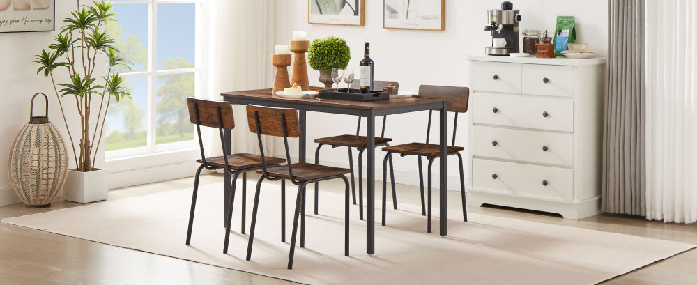 dropship Dining Table Set 5-Piece Dining Chair with Backrest, Industrial style, Sturdy construction. Rustic Brown, 43.31'' L x 27.56'' W x 30.32'' H.
