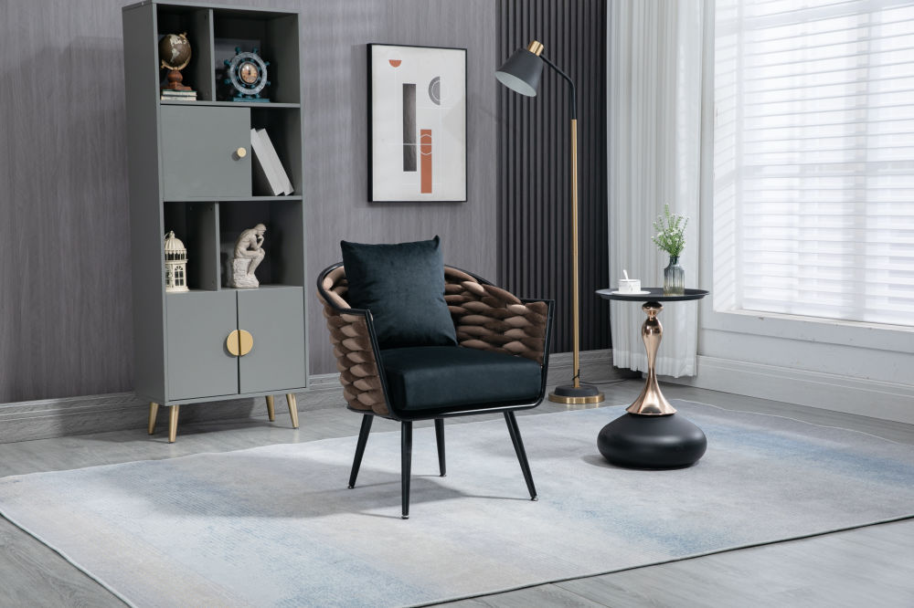 dropship Velvet Accent Chair Modern Upholstered Armchair Tufted Chair with Metal Frame, Single Leisure Chairs for Living Room Bedroom Office Balcony