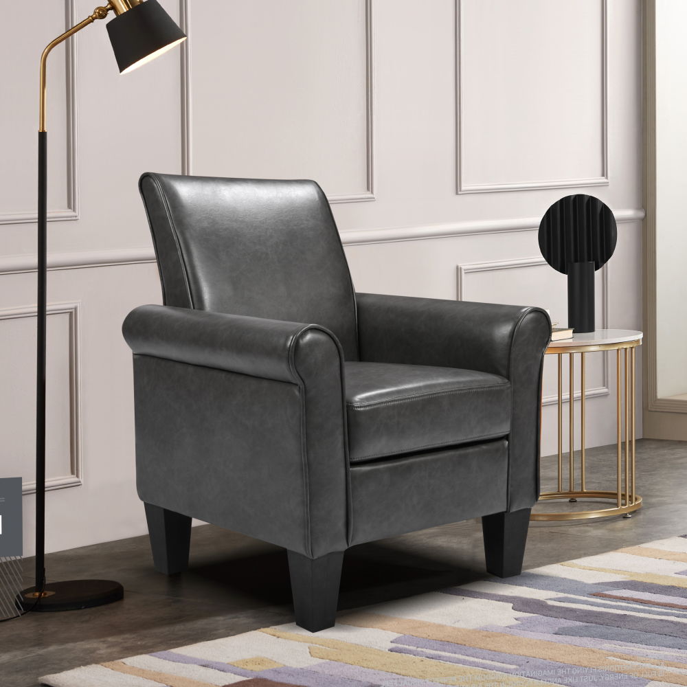 dropship Accent Chairs, Comfy Sofa Chair, Armchair for Reading, Living Room, Bedroom, Office,Waiting Room, PU leather, Dark Grey
