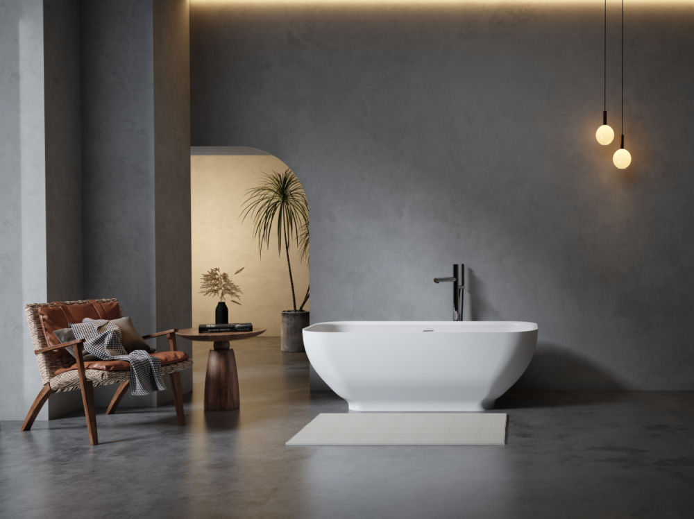 dropship Luxury Solid Surface Freestanding Soaking Bathtub with Overflow and Drain in Matte White, cUPC Certified - 67*29.5 22S04-67