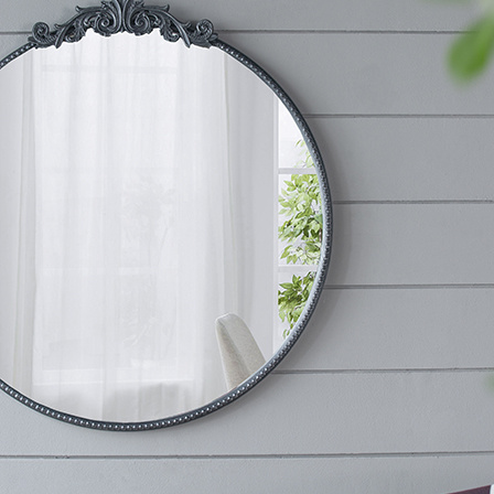 dropship 30" x 32" Classic Design Mirror with Round Shape and Baroque Inspired Frame for Bathroom, Entryway Console Lean Against Wall