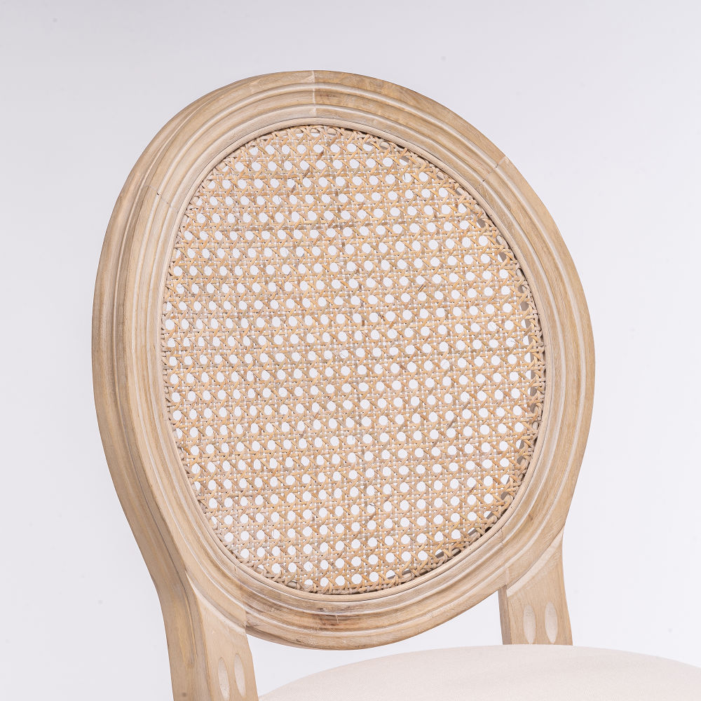 dropship French Country Wooden Barstools Rattan Back With Upholstered Seating , Beige and Natural ,Set of 2