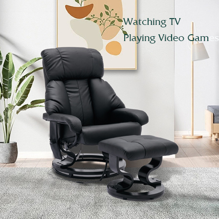 dropship Recliner with Ottoman Footrest, Recliner Chair with Vibration Massage, Faux Leather and Swivel Wood Base for Living Room and Bedroom, Black