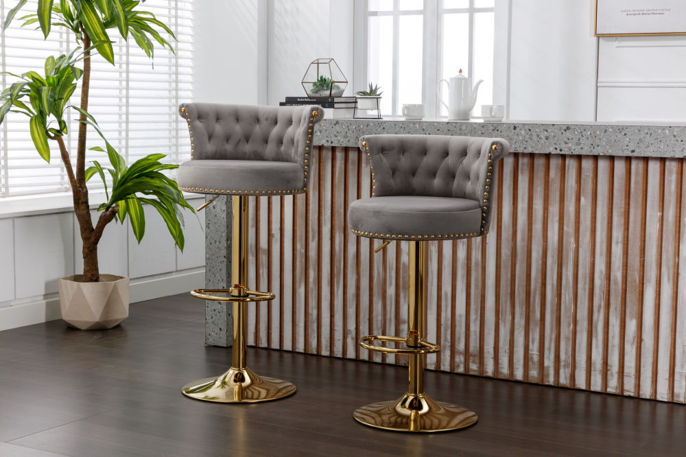 dropship COOLMORE Swivel Bar Stools Set of 2 Adjustable Counter Height Chairs with Footrest for Kitchen, Dining Room 2PC/SET