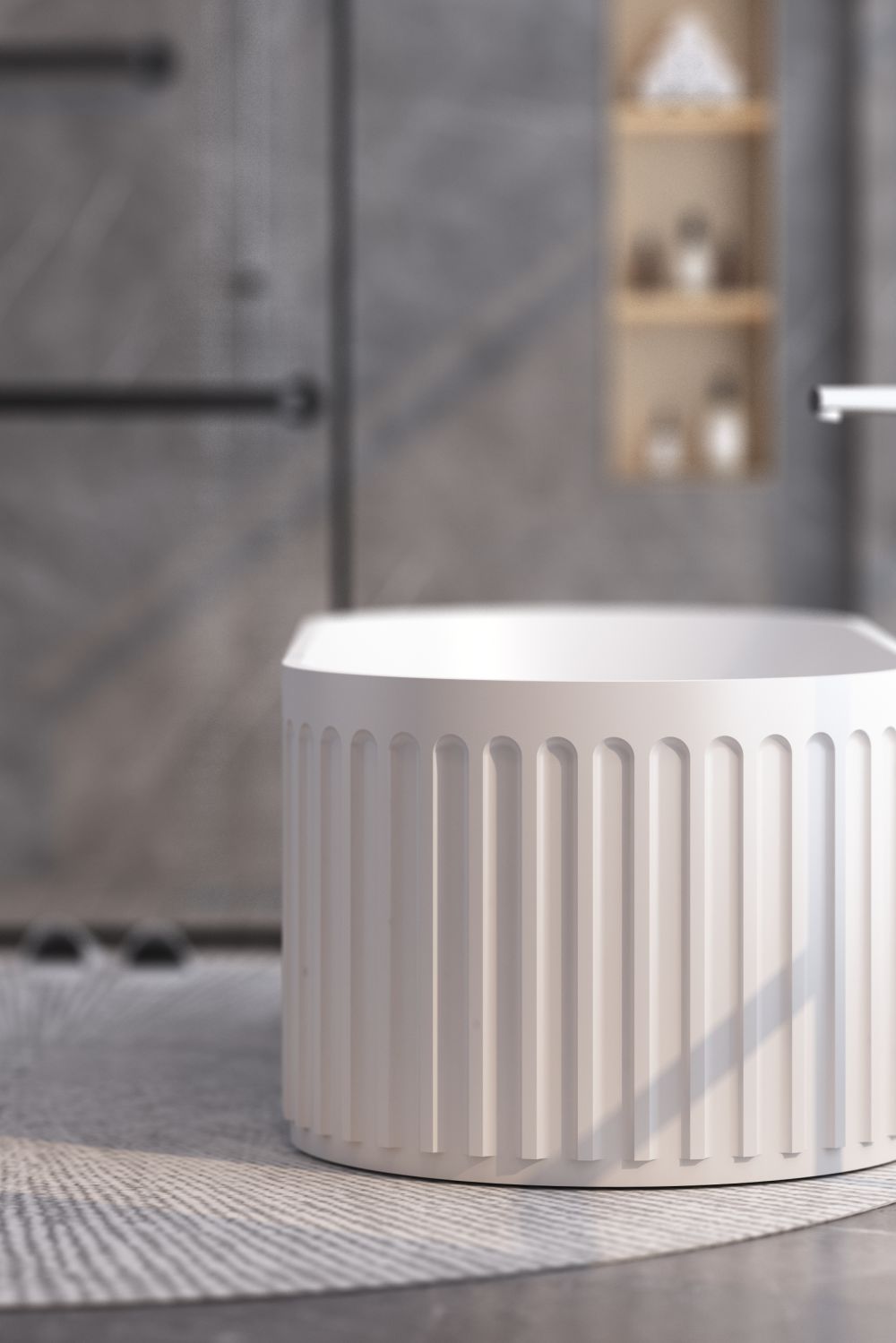 dropship Solid Surface Freestanding Column Style Soaking Bathtub with Overflow and Drain, Matte White Finish, cUPC Certified - 67*29.5 23S13-67