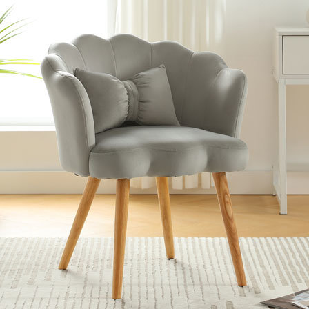 dropship Vanbow.Velvet Wooden foot casual lotus chair with waist pillow(GREY)