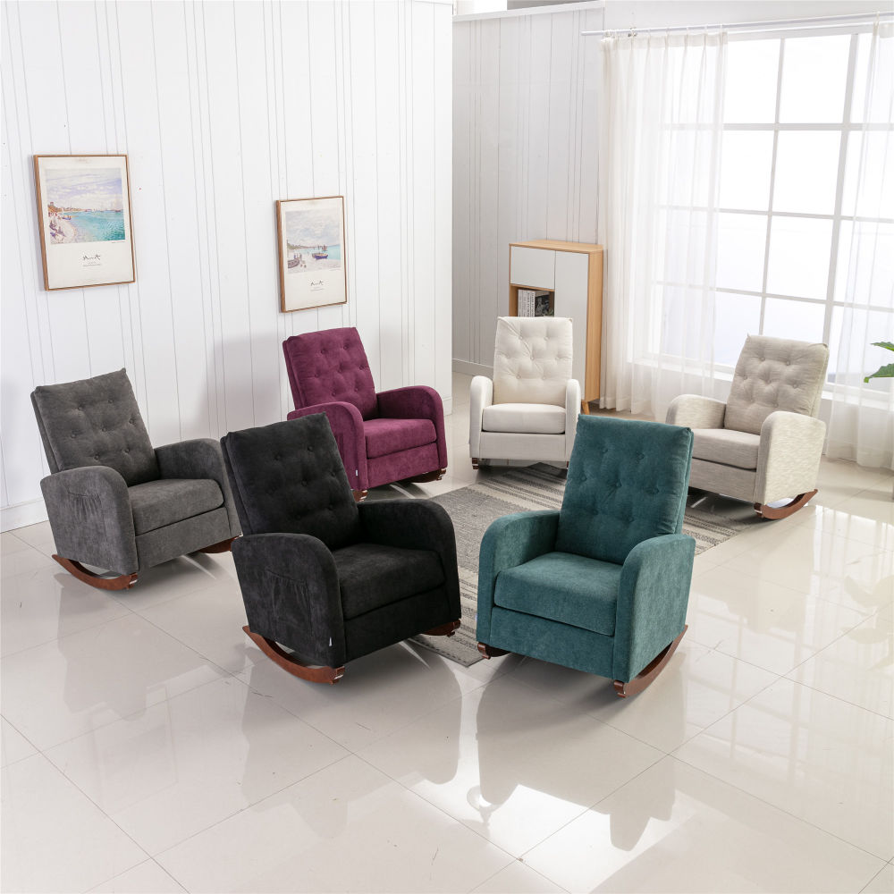 dropship High Back Rocking Chair Nursery Chair .Comfortable Rocker Fabric Padded Seat .Modern High Back Armchair